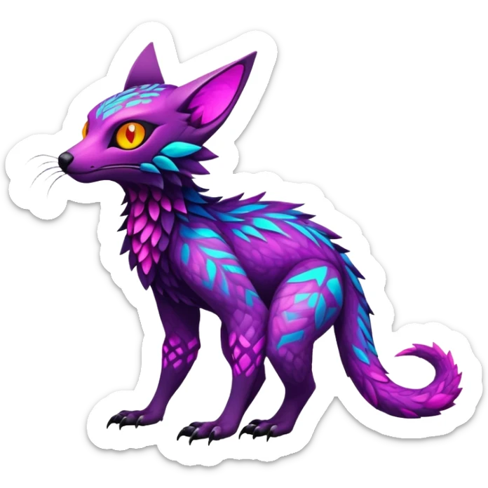 Exotic vibrant lush neon-colored Fakémon-Trico-creature (full body) sticker