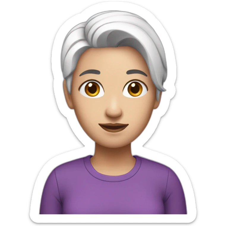 A woman with pink and white hair wearing a purple shirt and black pants sticker