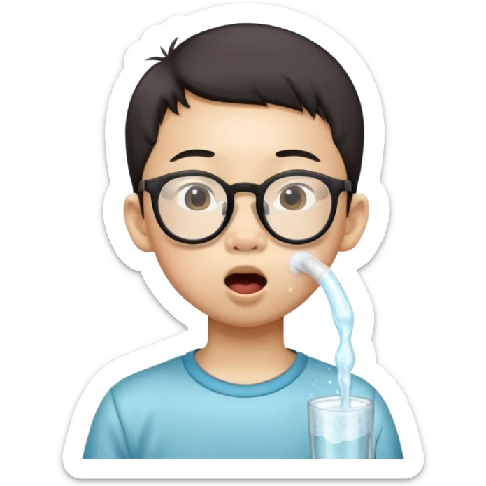 Skinny Asian kid with glasses and high water pants licking his nose sticker
