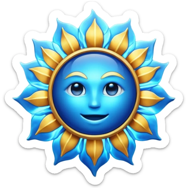 Verified badge with the body of a Sun ☀️ make the color blue and make sure they is no cartoon in it sticker