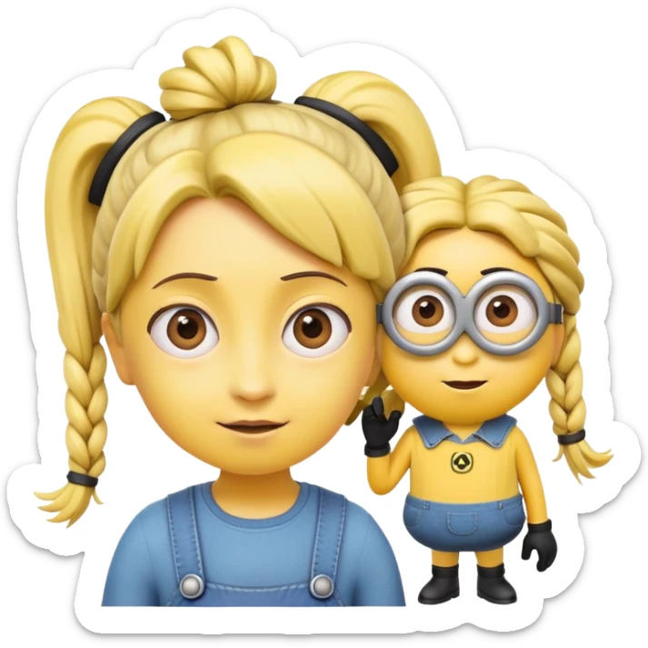 yellow minion character with girl hair, pigtails sticker