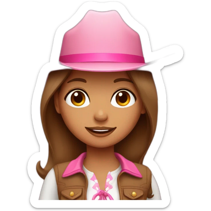 Tan girl with brown hair and a pink cowgirl hat sticker