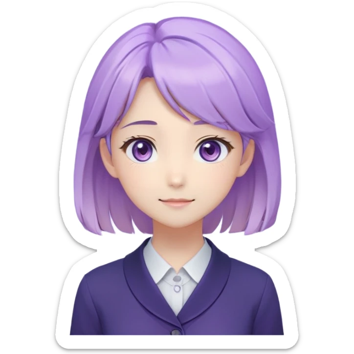 “Create a looped animated avatar of a gentle anime-style virtual assistant girl. She has soft facial expressions, intelligent eyes, and a calm smile. The background is a subtle violet gradient. The animation should be calm and soft — blinking, hair movement, gentle sparkle in the eyes. Format: circular avatar. Resolution: 512x512 px. Style: clean anime + tech feel.” sticker