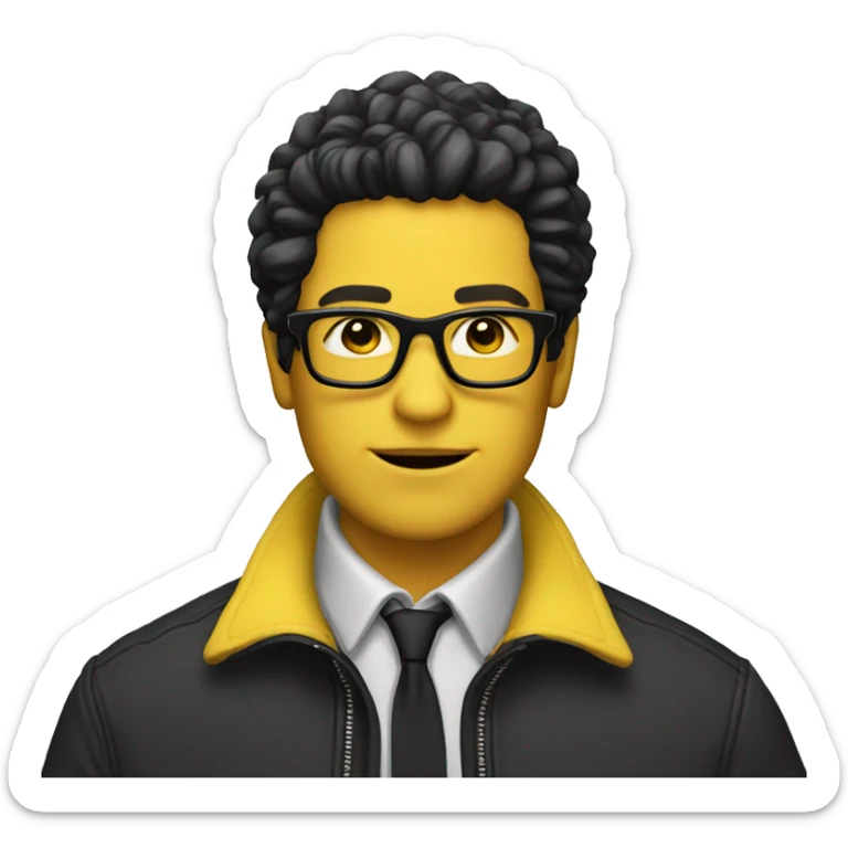 a guy with white skin in a yellow jacket wearing black glasses with hair styled sticker