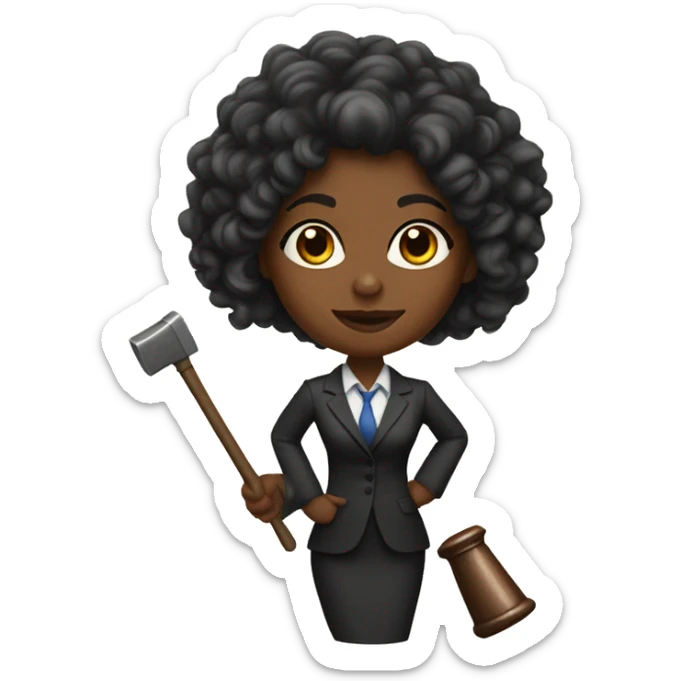 A black female lawyer, with long curly hair, and a hammer in her hand  sticker