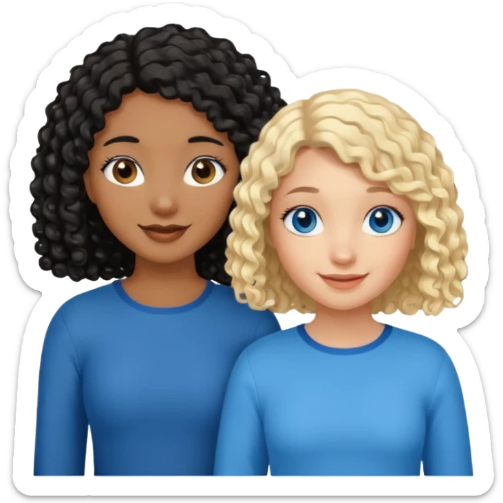 Girl best friends, one white with blond bob and blue eyes, one black with long black curly hair sticker