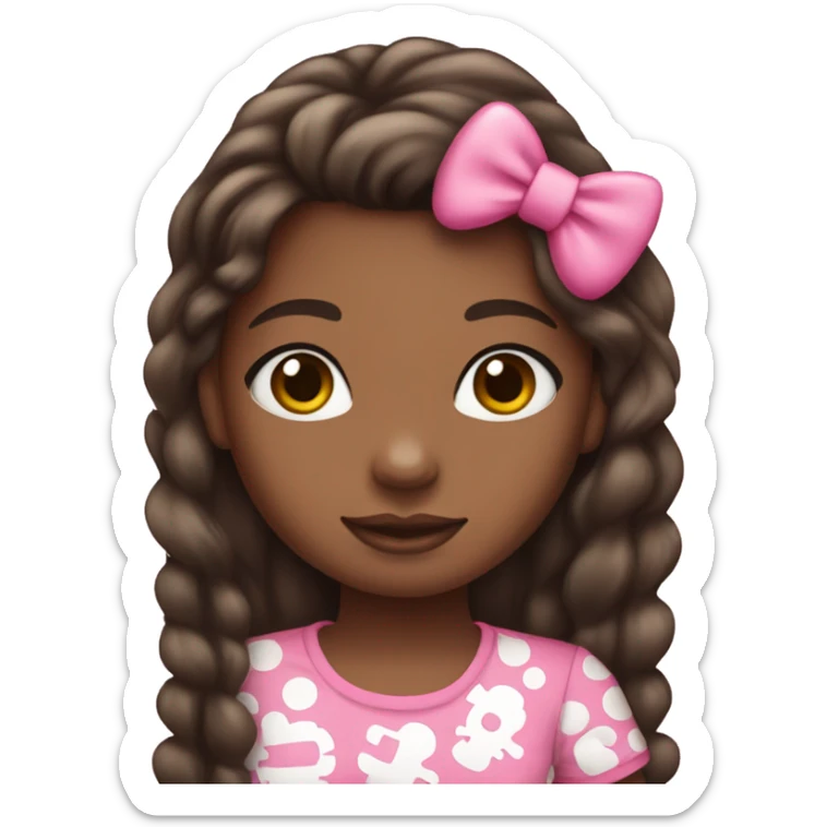 pretty black girl with long brown hair pink bow wearing hello kitty shirt sticker