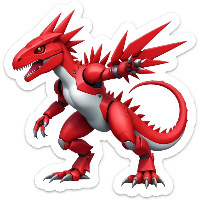 Spiky Cool Edgy Futuristic Red Digimon-Fakemon-Guilmon-Velociraptor-Mecha full body sticker