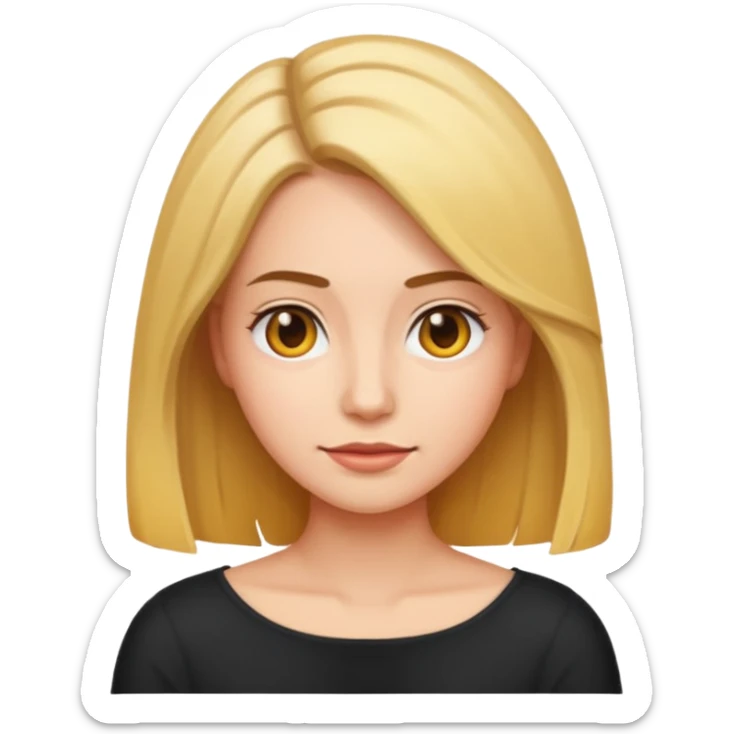 woman with shoulder-length hair with outward tips, emoji style sticker