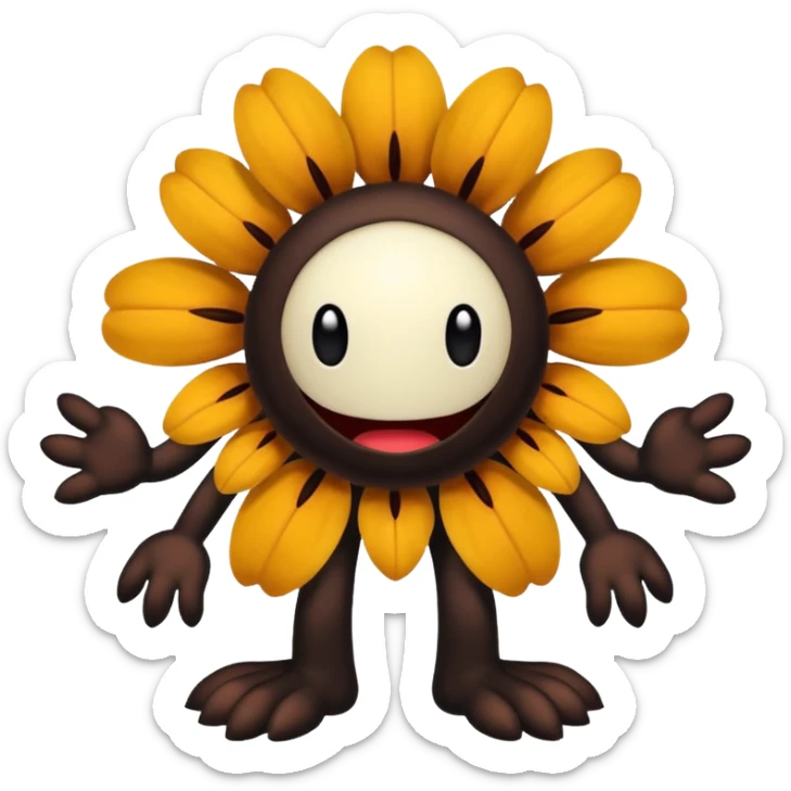 A flower like a monster with arms and legs, the body is a little bit black and the another bit brown sticker