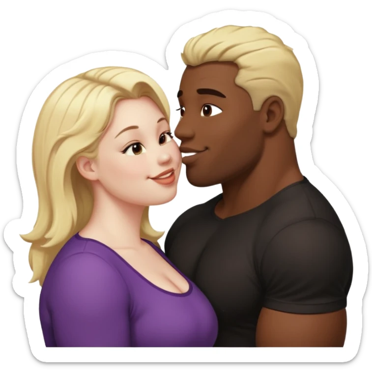 Fat white girl blonde hair muscular black man brown eyes kissing sticker