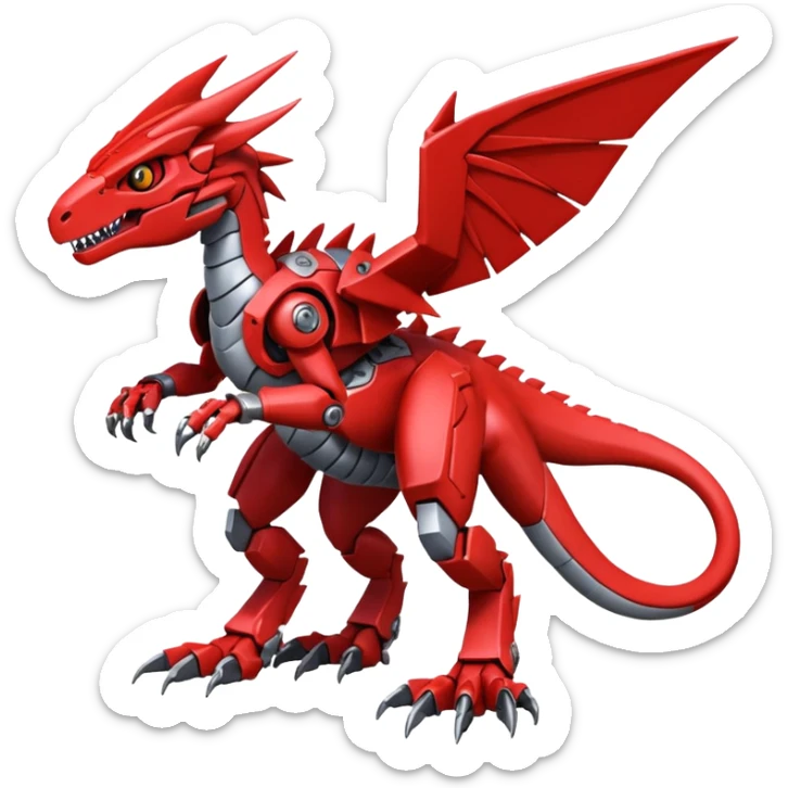 Cool Edgy Futuristic Red Digimon-Fakemon-Guilmon-Velociraptor-Dragon-Mecha full body sticker