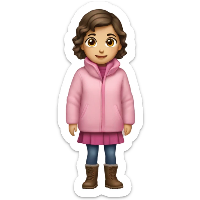 winter, christmas, hispanic, short brown hair, little girl, brown eyes, child, full body, pink sweater coat sticker