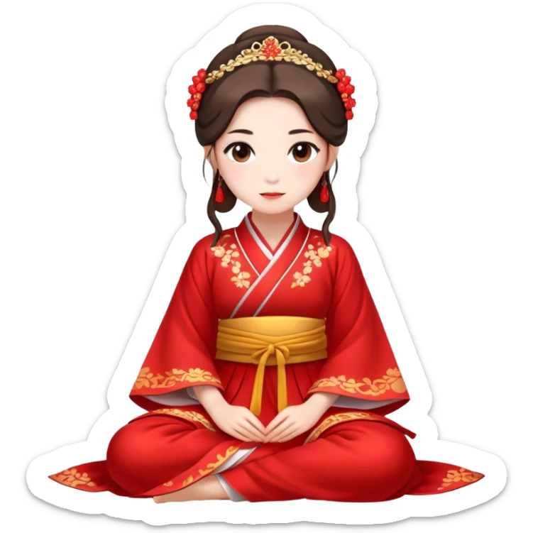 Beautiful girl wearing red Hanfu wedding dress sitting sticker