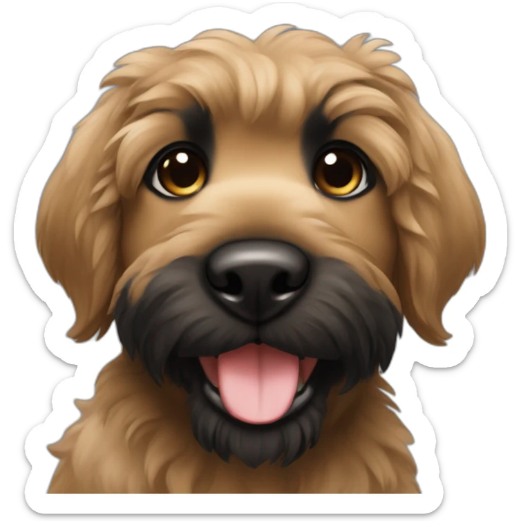 bouvier fawn brown and black puppy face very long hair smiling sticker