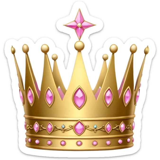 A luxurious golden crown with pink accents and elegant details, featuring a prominent empty space or cutout in the center sticker