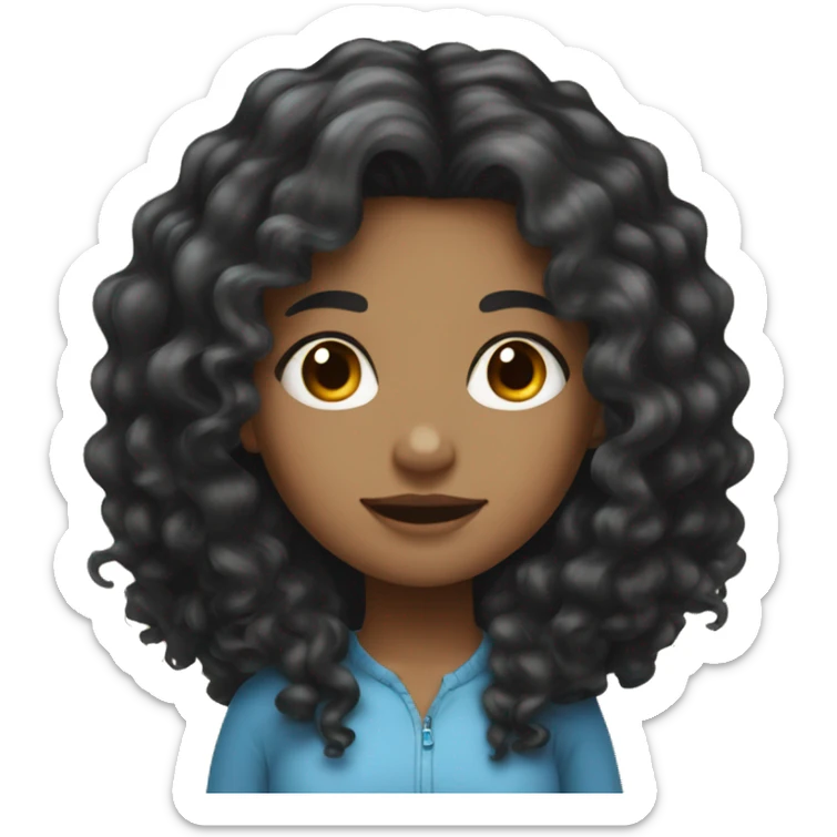 girl with very long curly black hair and light skin sticker