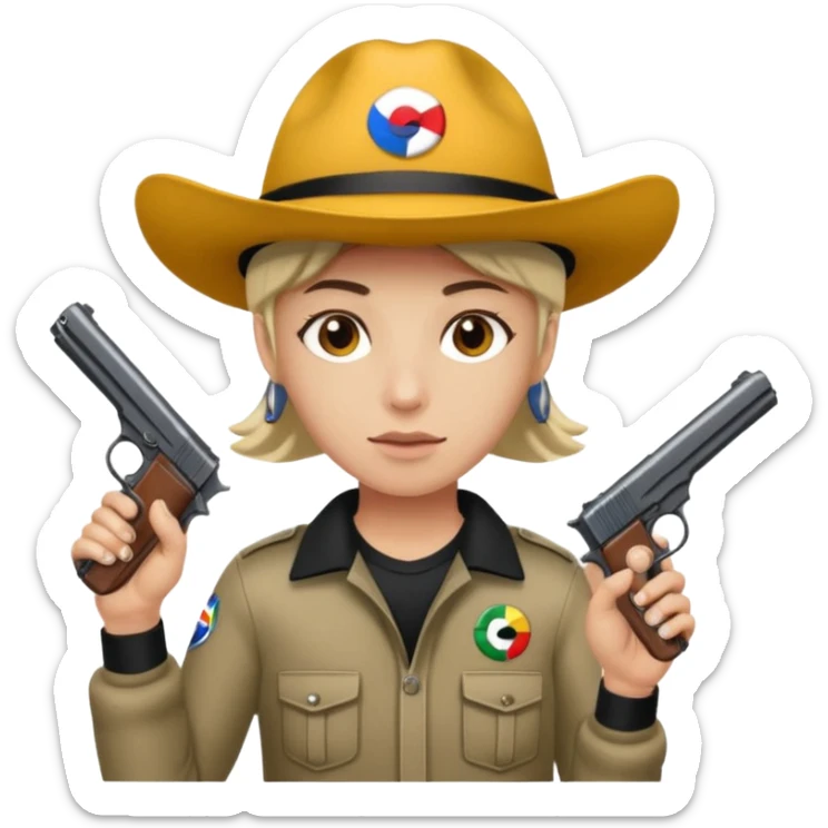 Emoji de risa pero con gorro del equipo colo colo y una pistola en la mano sticker