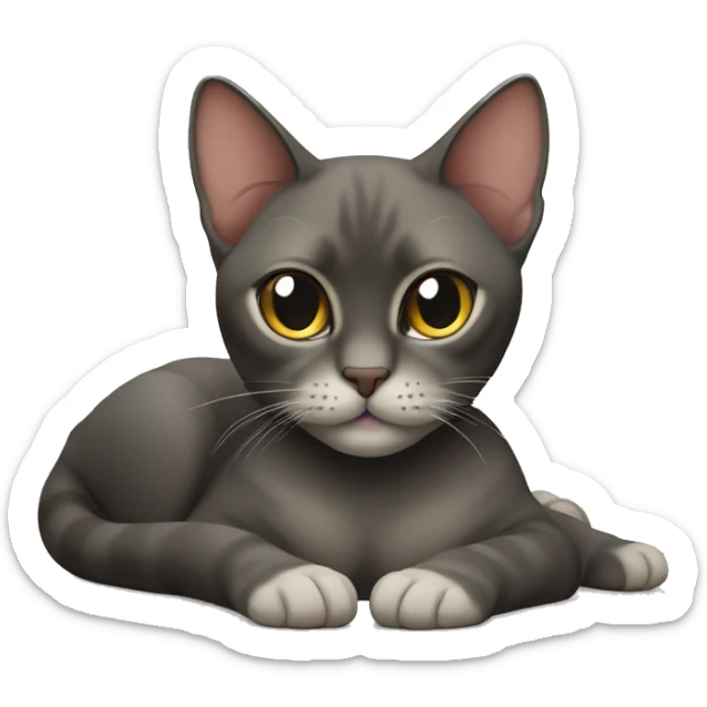 A Thai cat of darker shades lies full-face with its paws tucked under it sticker