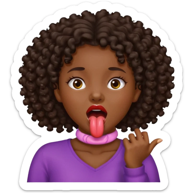 a black girl with dark brown curly hair holding her neck with her mouth open and tongue out sticker