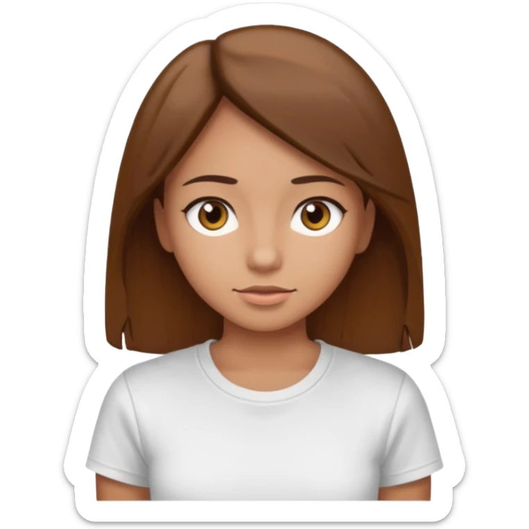 Chica de pelo liso y marrón con ojos color marrón claro y una camiseta blanca sticker