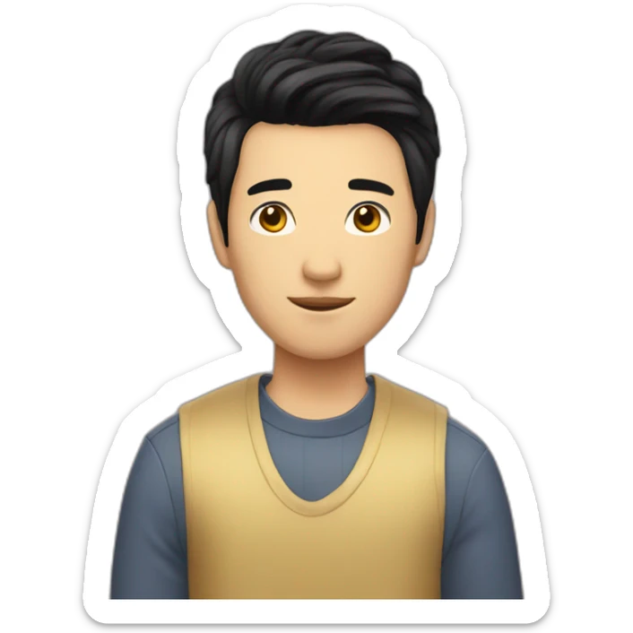 asian male with curtains haircut black hair sticker