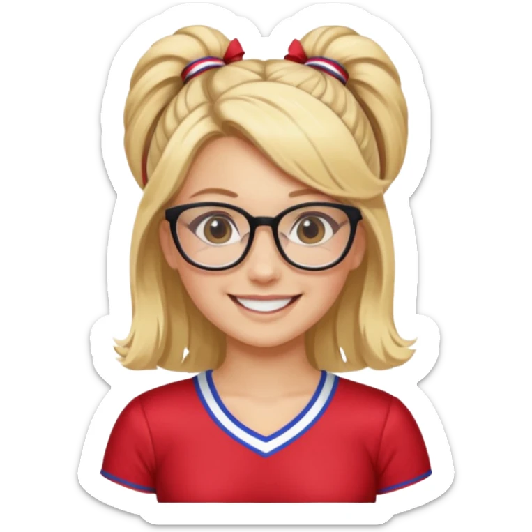  Sexy Dominatrix blonde hair and glasses full body in a cheerleaders outfit  hair ties back sticker
