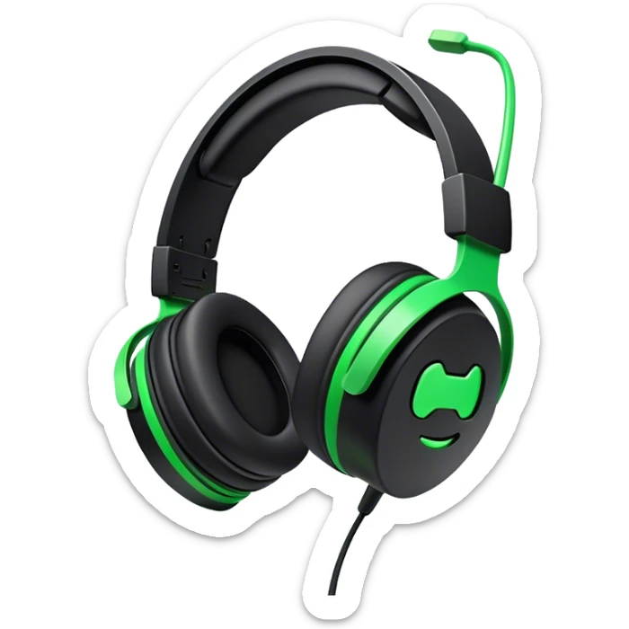 Clash of Clans aesthetic: Cinematic Playful Xbox Headset Portrait Emoji, rendered in a 3D vector-style similar to standard emojis with minimal shading and bold, simplified shapes. A compact, distinct form with signature details, softly glowing with a modern gaming energy charm. Simplified yet unmistakably iconic, highly detailed and consistent, glowing with a soft radiance and high shine. Stylized with a touch of next-gen innovation and a soft glowing outline, capturing the essence of a beloved gaming relic with a friendly, playful manner! sticker