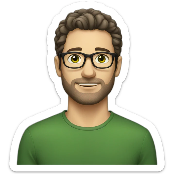 white man,glasses, dark hair, green eyes, facial stubble sticker