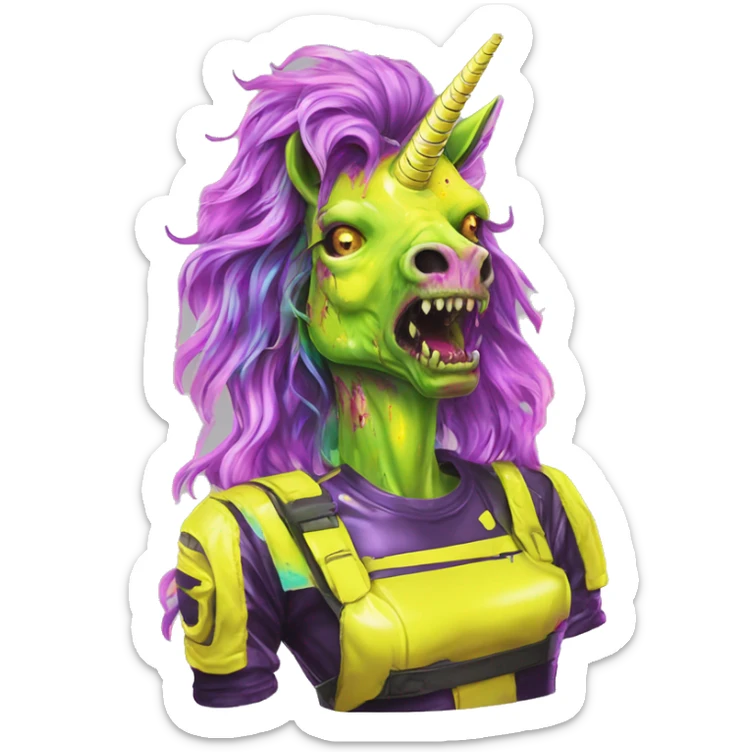 .Zombie_ Vaporwave black holographic oilslick zombie unicorn yellow caution tape graffiti Pegasus sticker