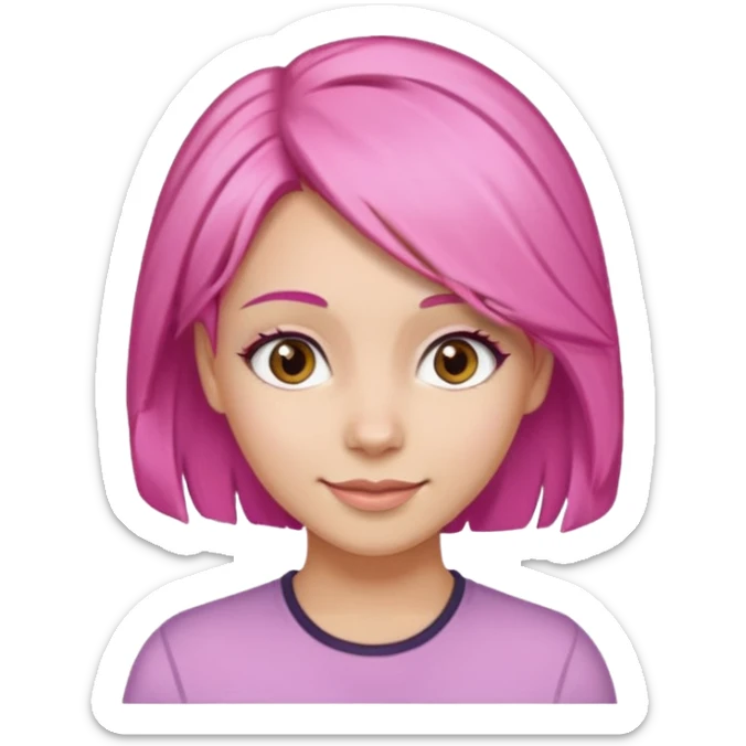 A light-skinned woman with pink hair styled, brown eyes, and a gentle smile. sticker