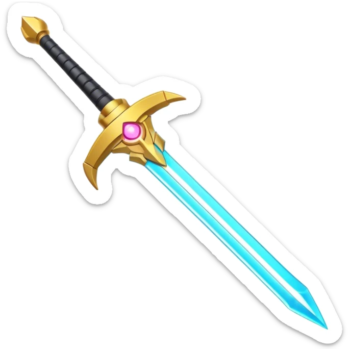 Clash of Clans aesthetic: Cinematic heroic Laser halo Sword Emoji, rendered in a 3D vector-style similar to standard emojis with minimal shading and bold, simplified shapes. A compact, vibrant energy blade with a neon-hued, glowing edge and futuristic hilt, softly glowing with a radiant cosmic charm. Simplified yet unmistakably iconic, highly detailed and consistent, glowing with a soft pulsating brilliance and high shine. Stylized with a touch of interstellar elegance and a soft glowing outline, capturing the essence of a legendary energy blade with a friendly, playful manner! sticker