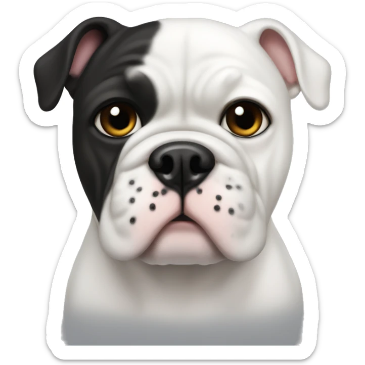 White frenxh bulldog with black fur on around the eyes and one ear. The dog only has one eye  sticker
