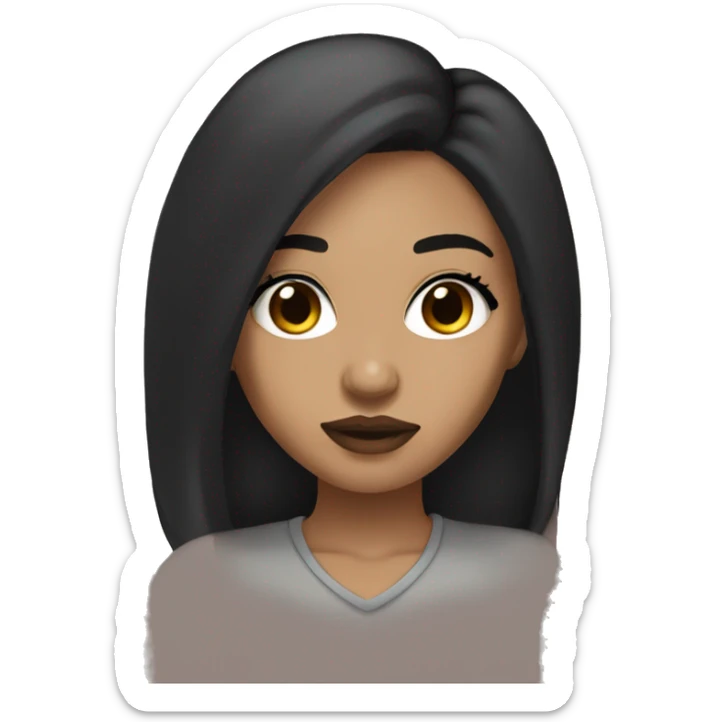 a lightskin girl with brown eyes black layered hair eyelashes and a septum piercing emoji sticker