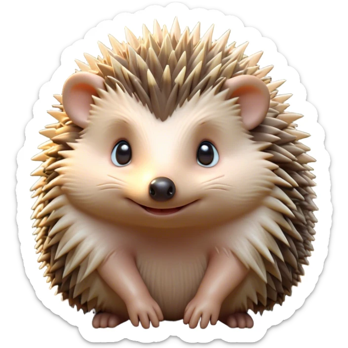 Cinematic Adorably Cute Hedgehog Portrait Emoji, Poised with a round, spiky yet cuddly body and bright, curious eyes peeking from beneath a soft array of quills, Simplified yet irresistibly adorable features, highly detailed, glowing with a warm, gentle forest glow, high shine, lively and endearing, stylized with an air of woodland cuteness, soft glowing outline, capturing the essence of a playful hedgehog that appears ready to scurry out of the screen with delightful charm! sticker