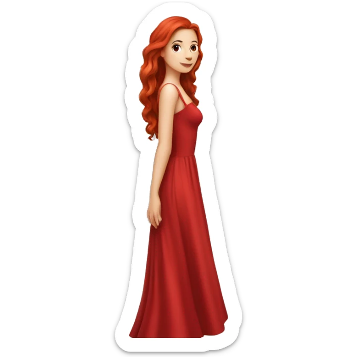 Fair-skin-elegant-girl-in-red-long-dress-with-long-red-hair sticker