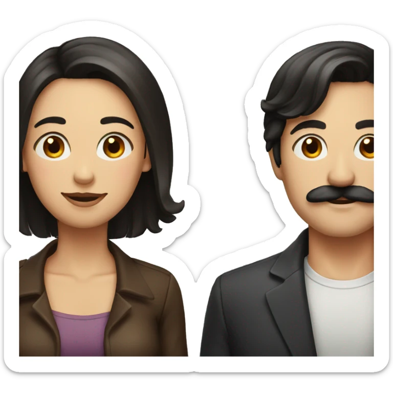 Man with black hair and a moustache and woman with brown hair sticker