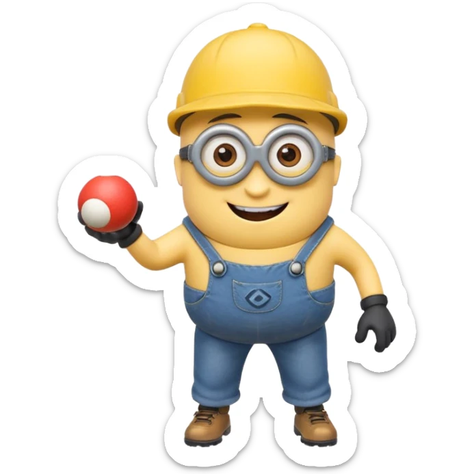 Minion joyeux avec une casquette qui joue avec une boule de pétanque sticker