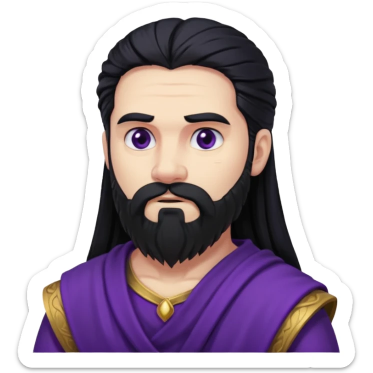 Pluto, Death God from Rome Mythology with long black hair and beard, black and purple outfit sticker