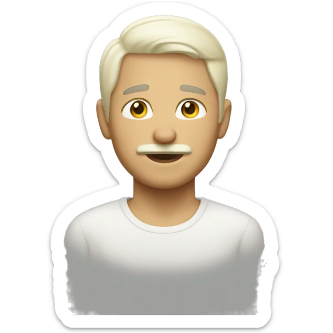 Emoji of a light-skinned young man with short white hair, mustache and chin sticker
