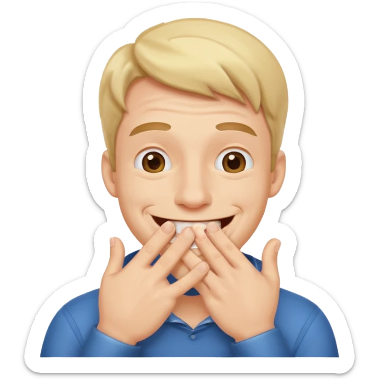 Gülen adam ağzını kapatıp parmaklarıyla delik yapıyo sticker