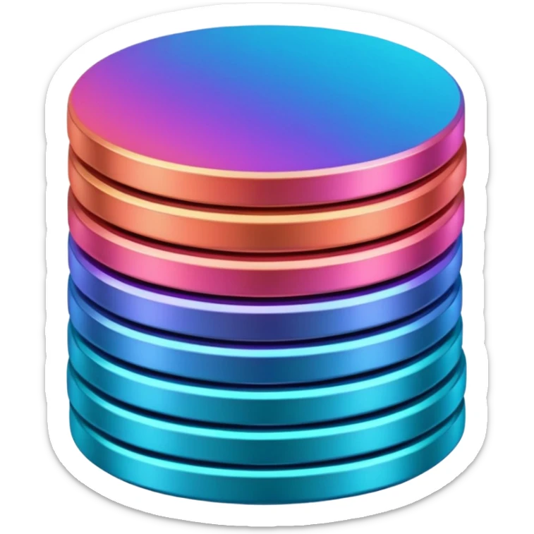 Stack of coins in gradient of turquoise, blue, pink, purple, and coral color sticker