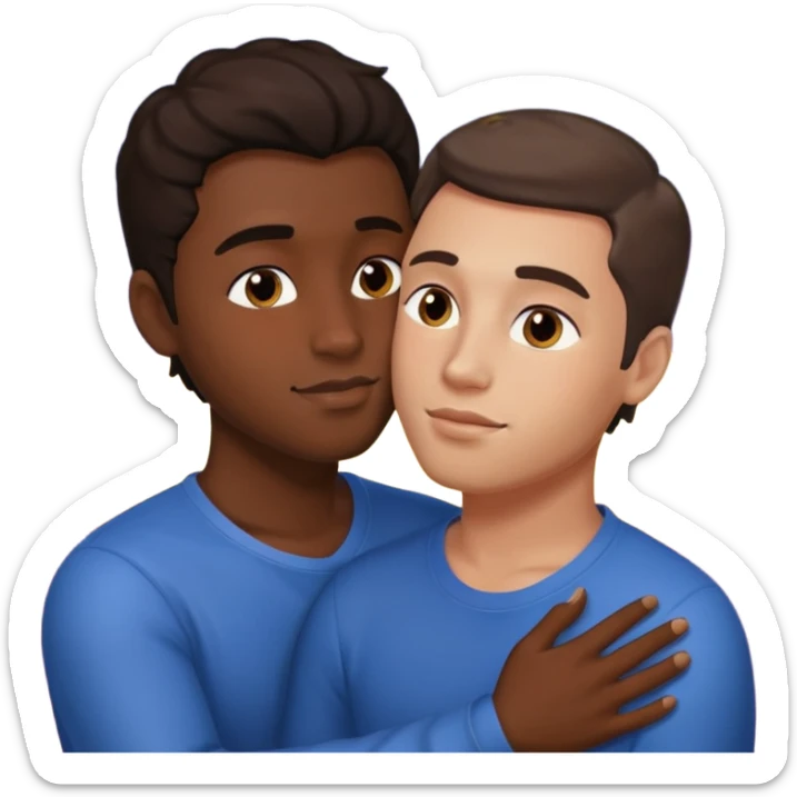 1 adult male dark skin ,1 light skin dark hair adult male, naked, cuddling, kissing, love passionate  sticker
