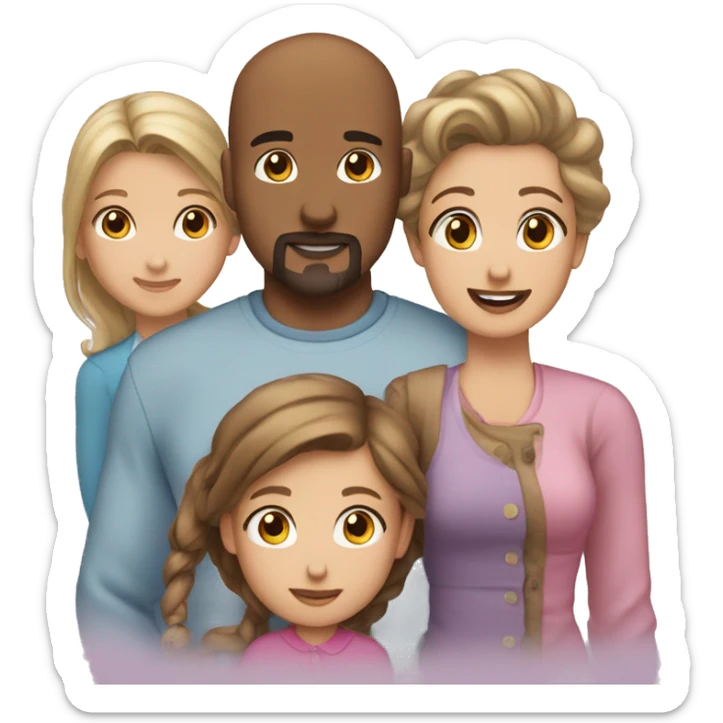 Family bald man with a goatee lady with brown hair little girl with brown hair big girl with brown hair  sticker