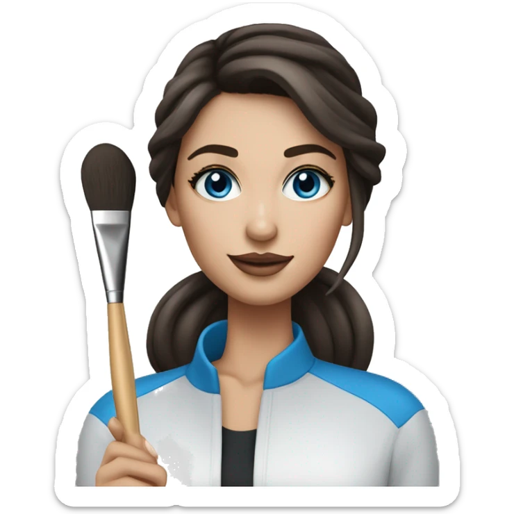 A makeup artist brunette girl with blue eyeswith a makeup brush in her hand sticker