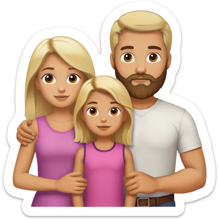 Family: blonde hair and beard man, brunette woman, 1 blonde little girl  sticker