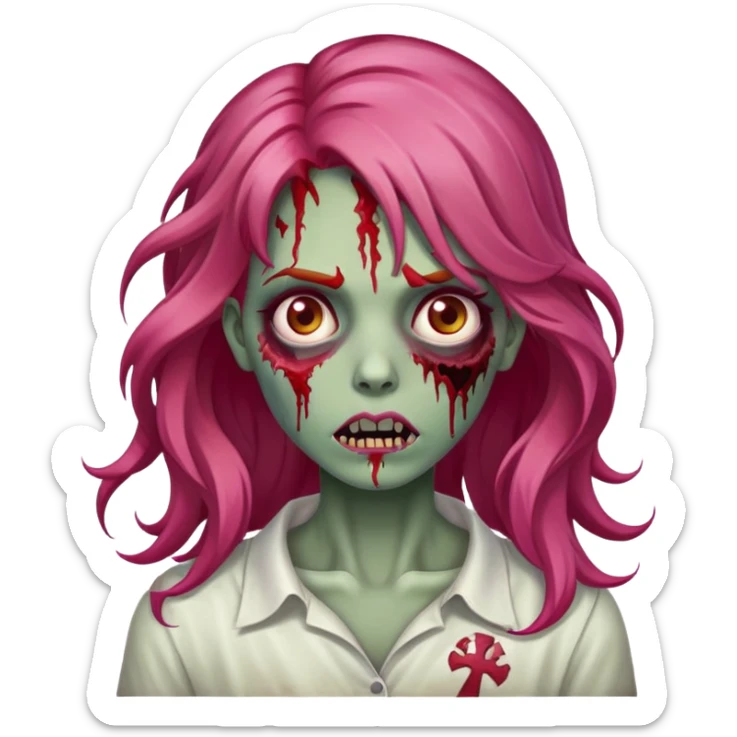 zombie com o cabelo ruivo ondulado e uma mecha rosa apenas de um lado do cabelo sticker