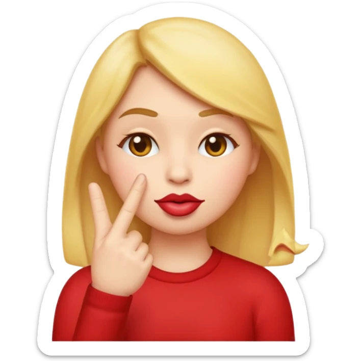  The emoji has puckered lips as if whistling or kissing (like the 😗 emoji) and is holding its index finger and middle finger up to its cheek or ear  in a thoughtful or shushing gesture (like the 👆 emoji). Soft studio lighting, simple composition, isolated on a white background.'}"
} sticker