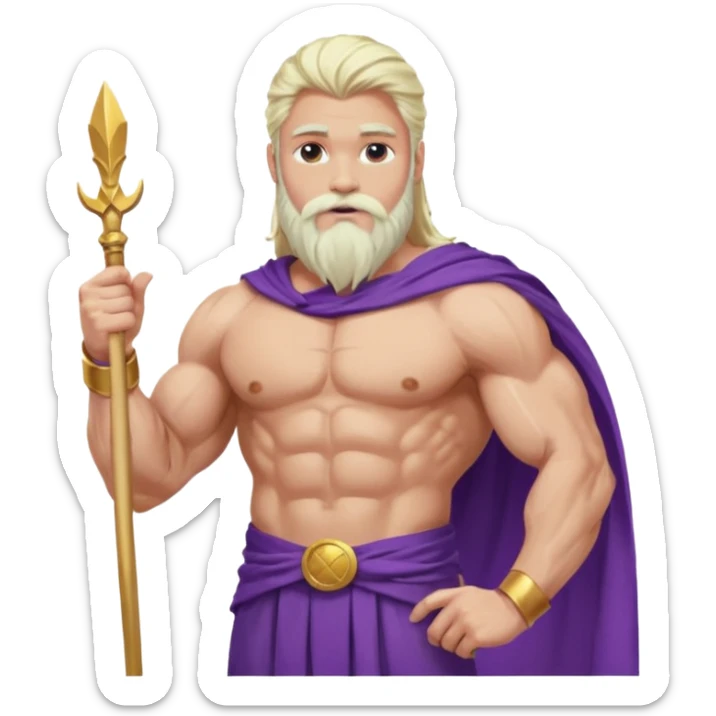 Jupiter from The Olympians with long platinum blonde hair and beard, purple toga sticker