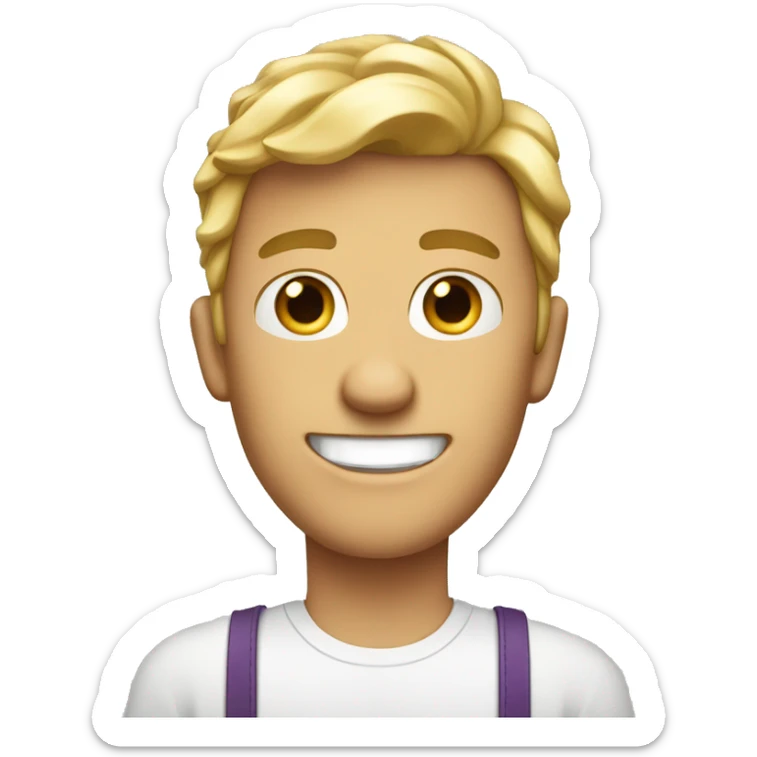 White Male, Eyes wide apart, Big teeth, Big smile, curtain hair style sticker